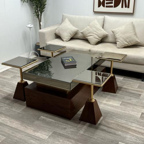 طقم طاولات ضيافه خشب سنديان 1+4