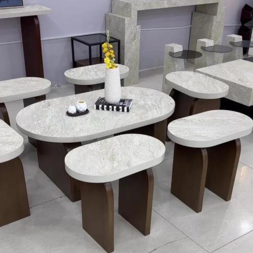 طقم طاولات ضيافة بيضاوي مع 6 طاولات خدمة