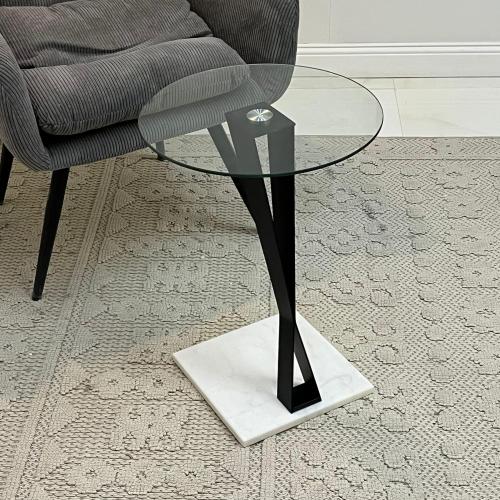 طاوله خدمه زجاج شفاف مع قاعده رخام