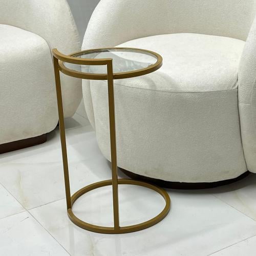 طاوله خدمه حديد ذهبي  سطح زجاج شفاف