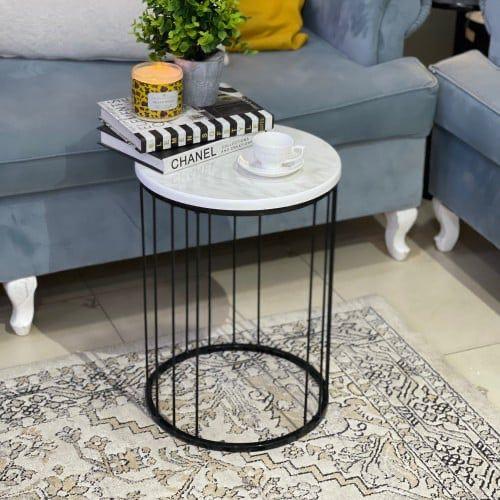 طاوله خدمه  دورين حديد اسود سطح خشب