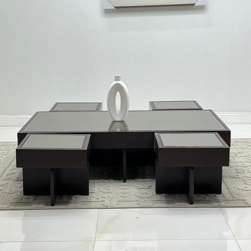 طقم طاولات بني سطح زجاج