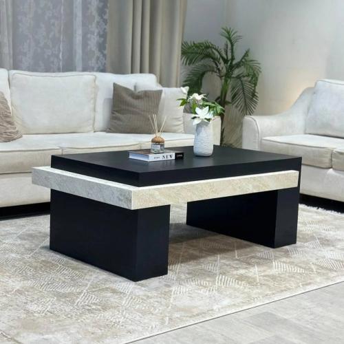 طاولة تقديم خشب سنديان أسود بتفاصيل رخامية