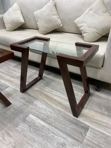 طاوله خدمه خشب سنديان سطح زجاج