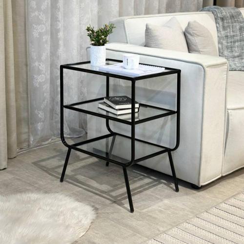 طاولة جانبية 3 دور لون أسود زجاج شفاف