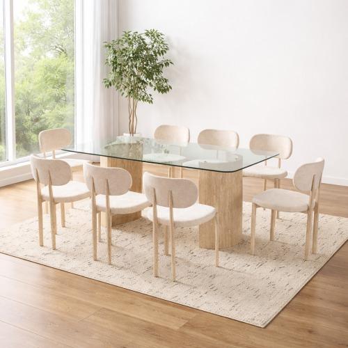 طاولة طعام قواعد ترافرتينو الخشبي 8 كراسي