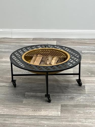 منقل شوي  حديد دائري اسود مع ذهبي ارضي