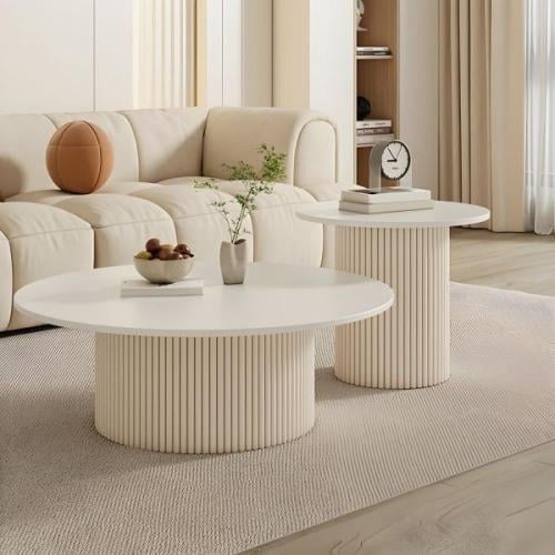 طقم طاولات ضيافه خشبي لون ابيض اوف وايت