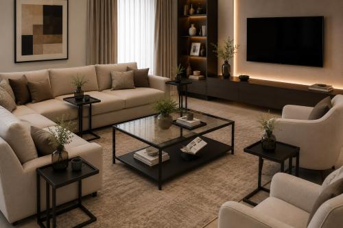 طقم طاولات ضيافه حديد سطح زجاج  1+5ح
