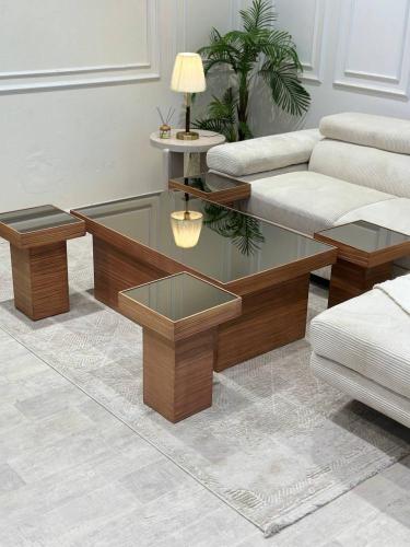 طقم طاولة ضيافة زجاج مرايا مع 4 خدمة