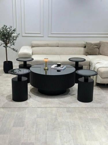 طقم طاولات قهوة وضيافة مودرن بتصميم دائري مخطط – 5 قطع