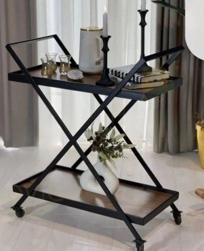 عربيه حديد اسود رف خشب