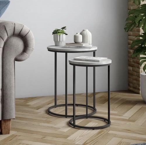 طقم طاولتين خدمه سطح خشب رخامي