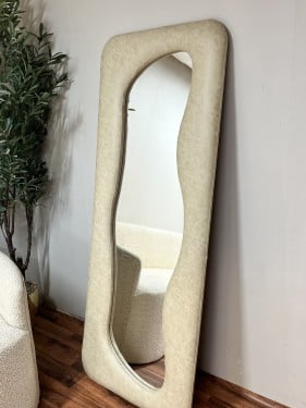 مرايه أنيق حواف جلد بيج فاتح