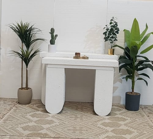 طقم كونسول خشبي محبب ابيض