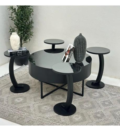 طقم طاولات5قطع سطح مرايا قاعده خشب لون اسود