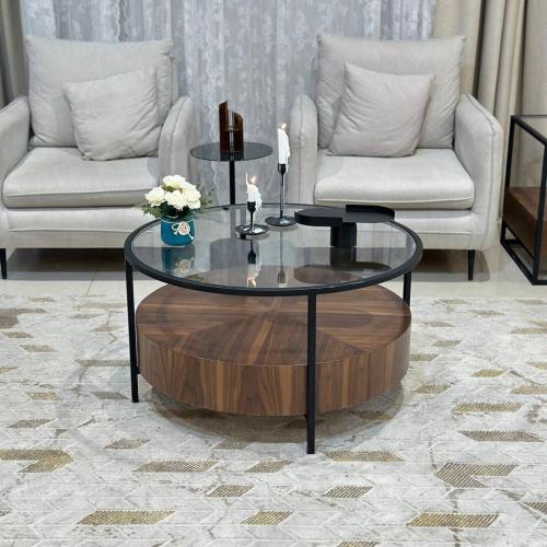 طاولة ضيافة خشب قشرة جوز الهند سطح زجاج شفاف