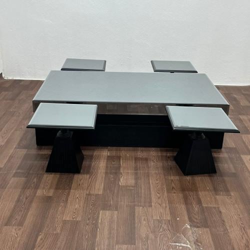 طقم طاولات سطح مراية ارضي مع 6 خدمة لون فضي