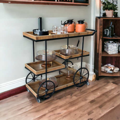 عربيه تقديم خشب بأطراف حديد اسود