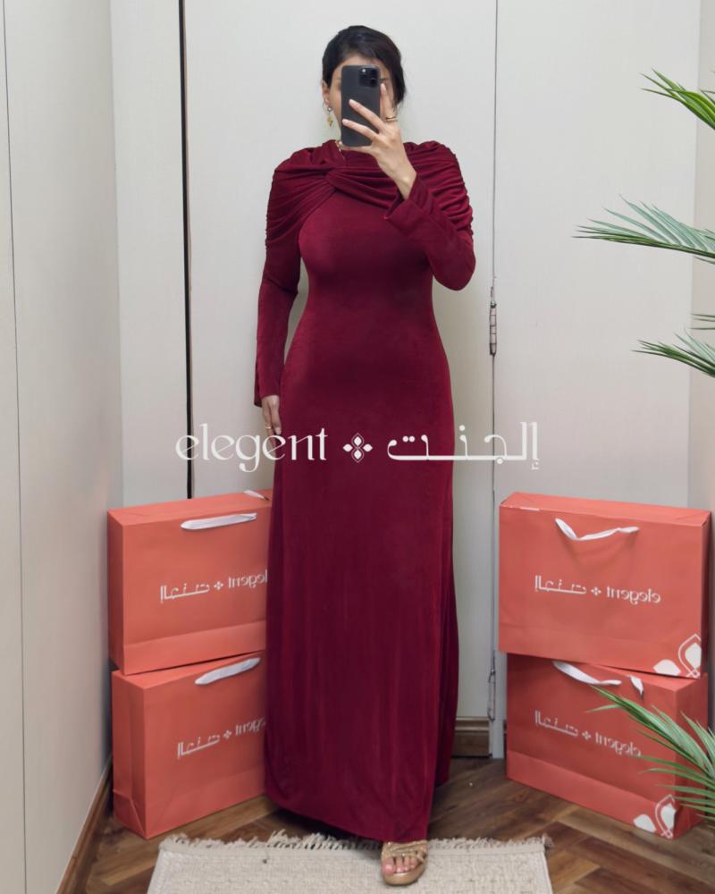 فستان سهرة ناعم توتي بكشكشة أنيقة عند الرقبة والصدر