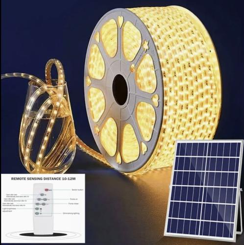 شريط LED 100 متر بالطاقة الشمسية - إضاءة صفراء كريمي دافئة للتزيين والديكور