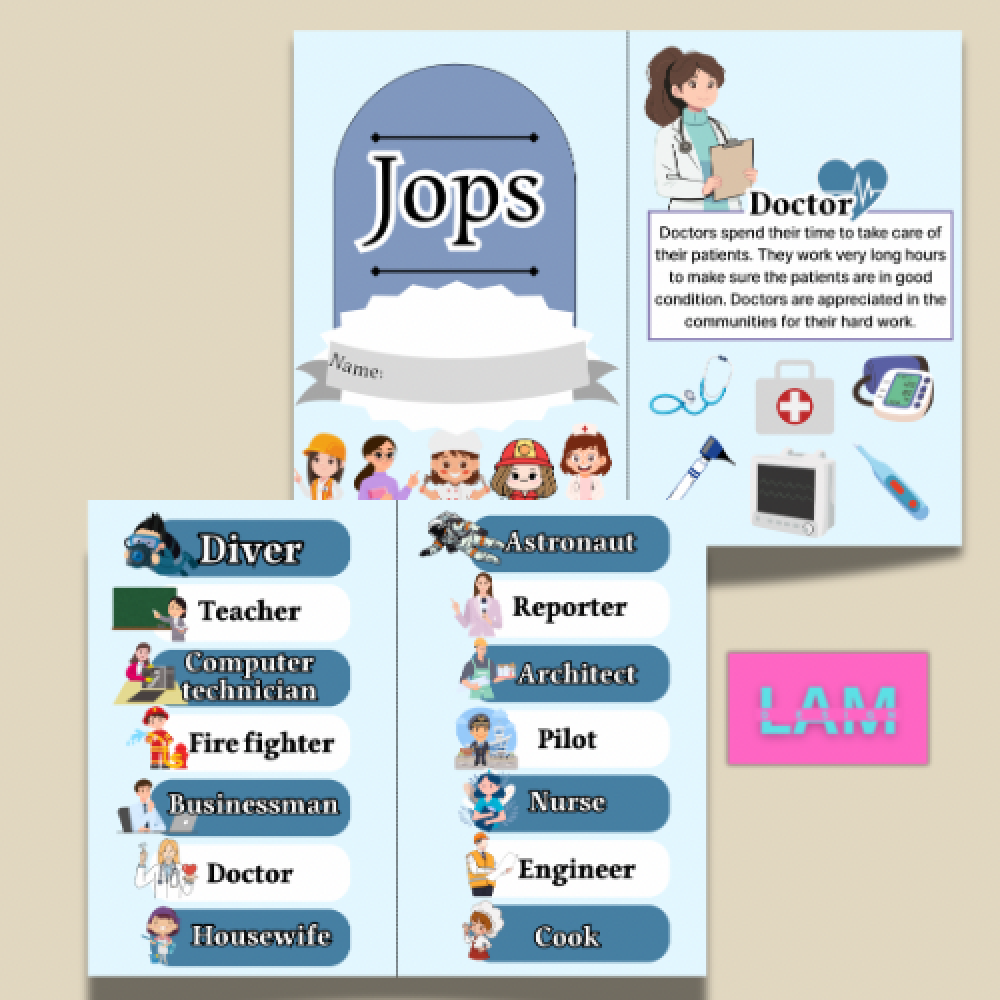 مطوية jops مع تعبير عن مهنة الدكتورة