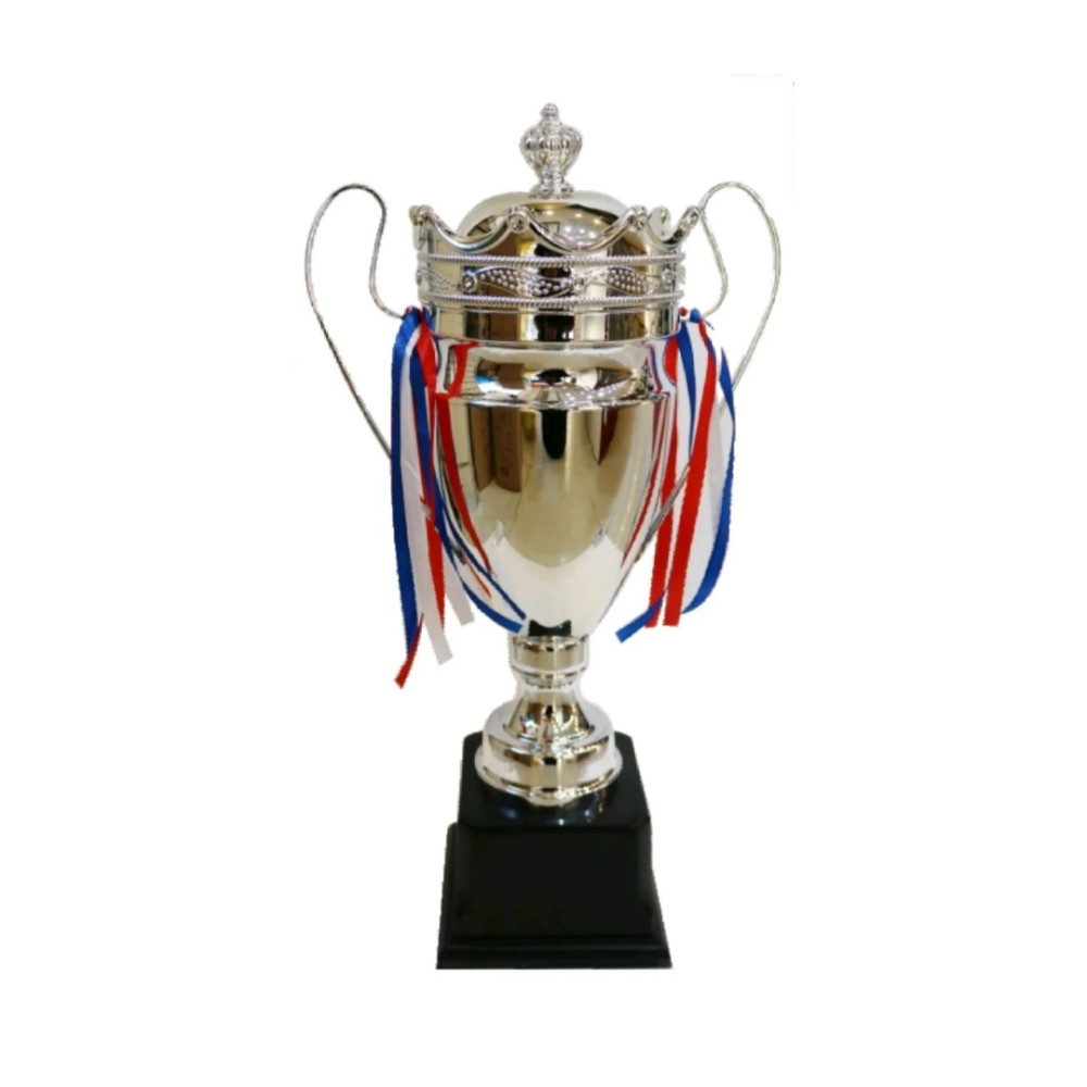 كأس فضي تاج قاعدة خشب كبير