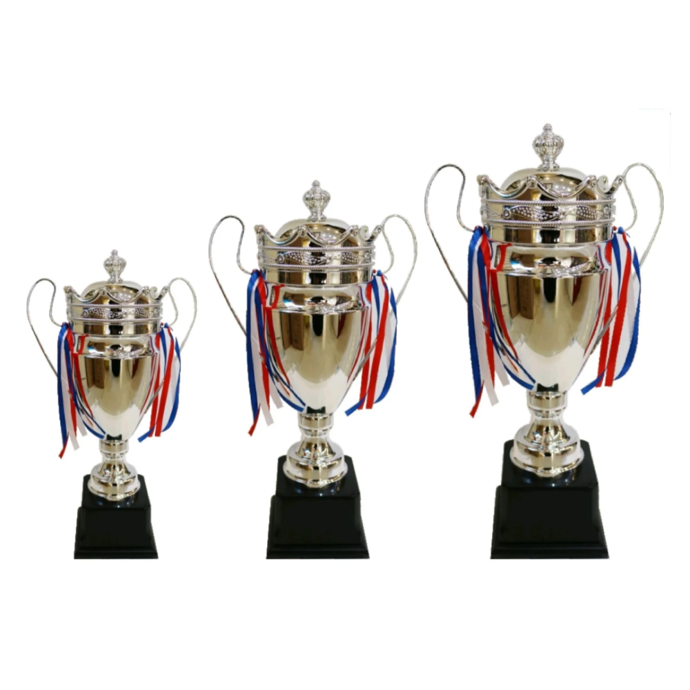 كأس فضي تاج قاعدة خشب كبير