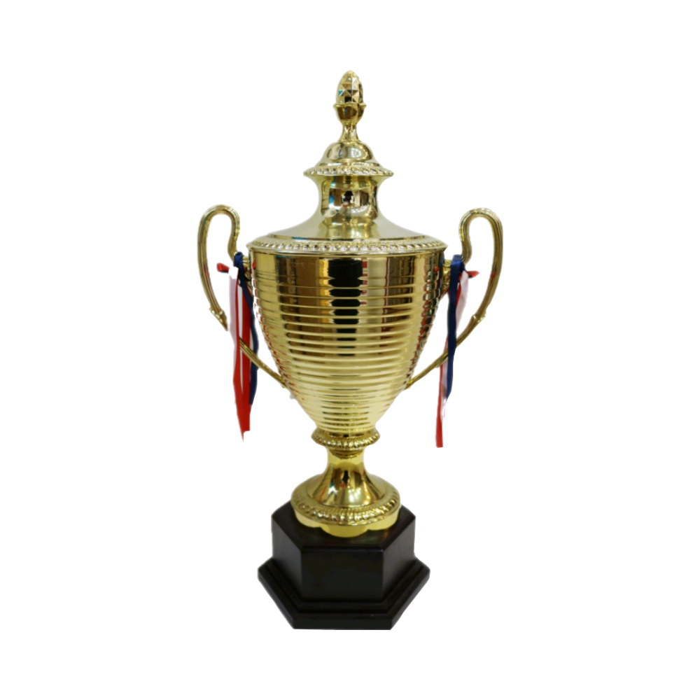 كأس مخطط كبير قاعدة خشب - ذهبي وفضي