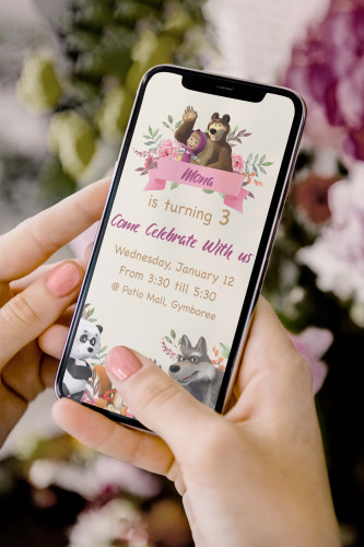 بطاقة دعوة -  ماشا والدب