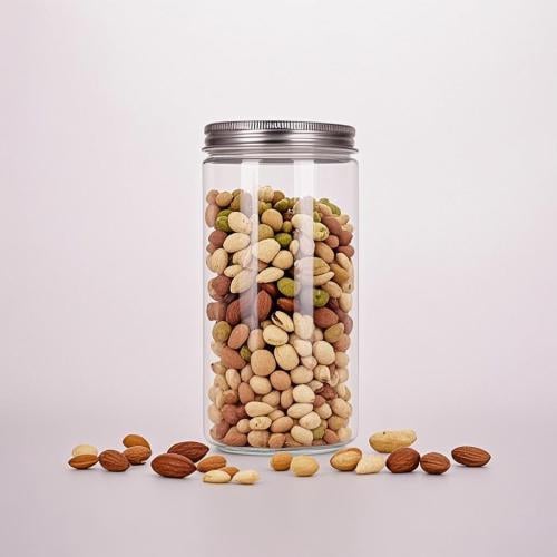 جار 1000 مل بلاستيك شفاف بغطاء الومنيوم فضي 50 حبة