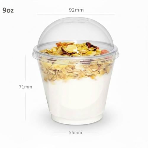 كوب ايس كريم 9 اونص بلاستيك شفاف مع غطاء قبة بلاستيك شفاف 1000 حبة