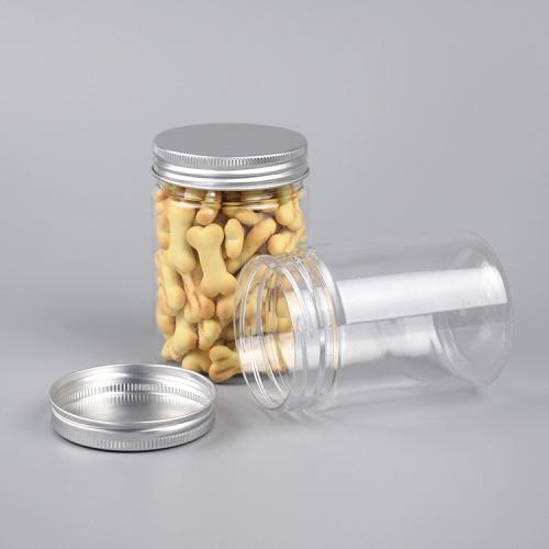 جار 300 مل بلاستيك شفاف بغطاء الومنيوم فضي 100 حبة