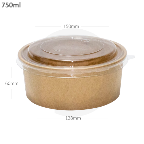 علبة سلطة 750 مل ورق كرافت 300 حبة مع غطاء حراري