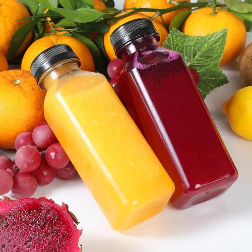 قارورة عصير 250 مل بلاستيك شفاف بغطاء بلاستيك اسود 200 حبة