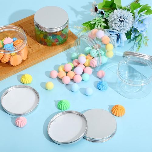 جار 150 مل بلاستيك شفاف بغطاء الومنيوم فضي 100 حبة