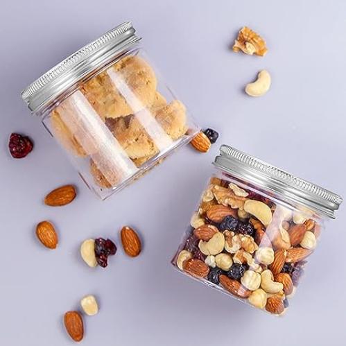 جار 200 مل بلاستيك شفاف بغطاء الومنيوم فضي 100 حبة