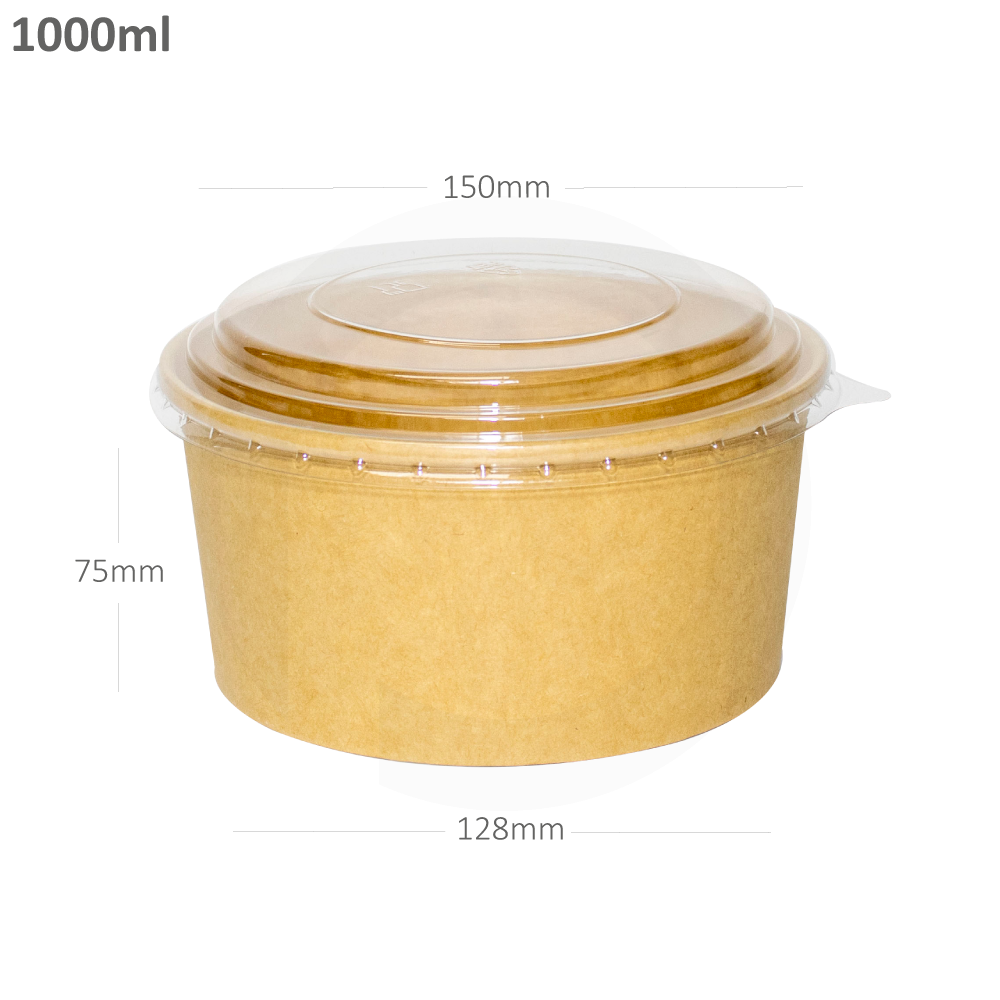 Paper Soup Bowl with Lid Kraft PP 33Oz/1000ml (100 Units)