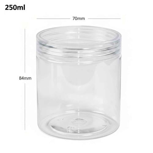 250ml/70mm PET Plastic Jar Clear PP Cap 100/ctn