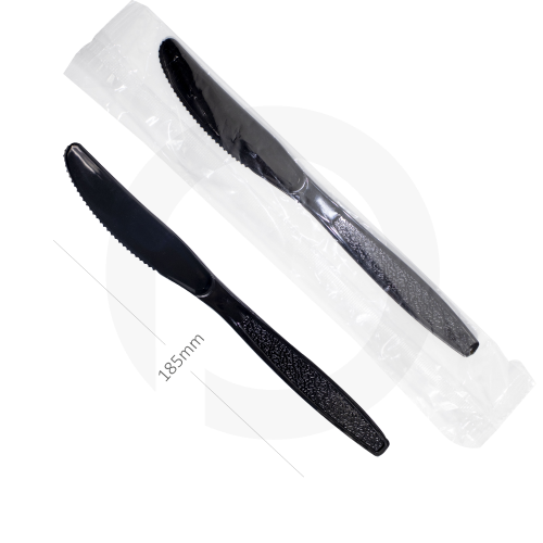 سكينة طعام بلاستيك اسود بغلاف بلاستيك شفاف 1000 حبة