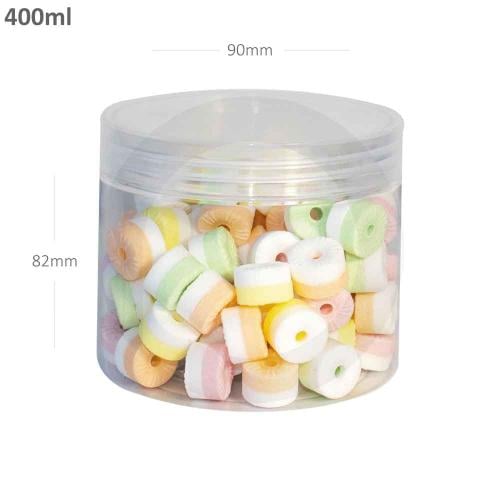 جار 400 مل بلاستيك شفاف بغطاء بلاستيك شفاف 100 حبة