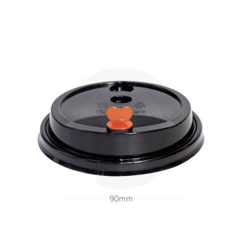 غطاء كوب 90 مم بلاستيك حرارى اسود بقلب احمر 500 حبة