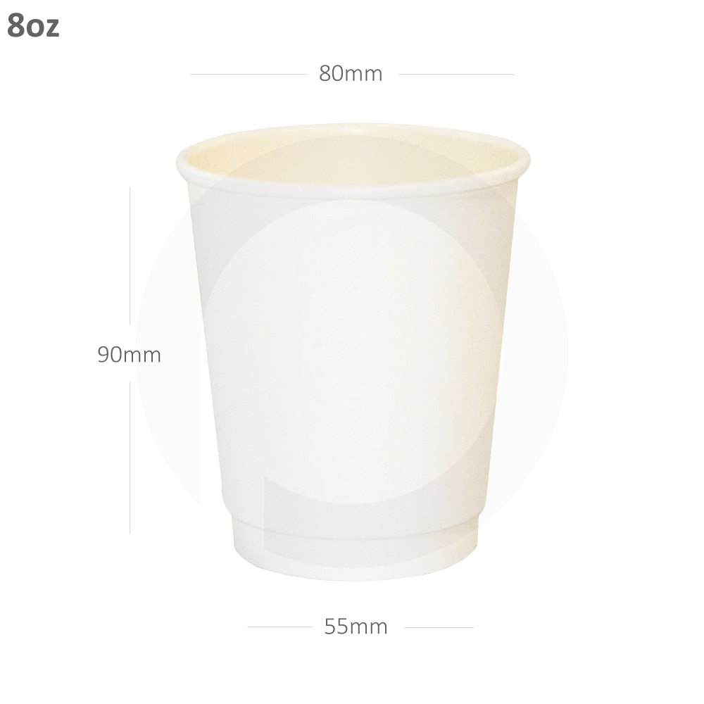 8oz White Double Wall Paper Coffee Cup, 500 pcs, Streetfood Packaging