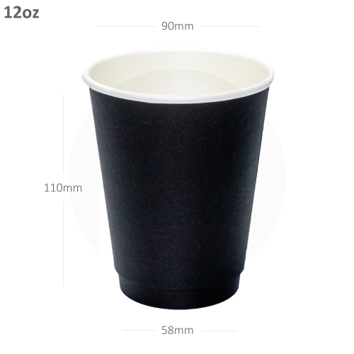 كوب قهوة 12 اونص اسود طبقتين ورق ابيض 500 حبة