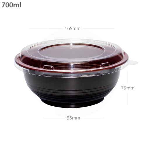 1000ml PP Plastic Round Black Bowl Clear Lid 200/ctn - MJDPAK