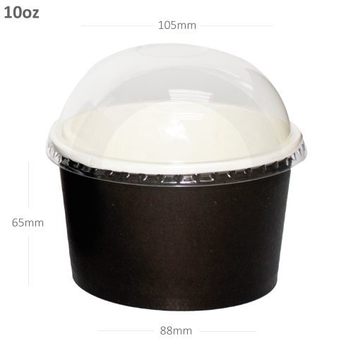 كوب ايس كريم 10 اونص اسود ورق ابيض مع غطاء قبة 1000 حبة