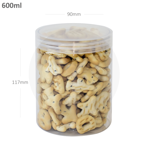 600ml/90mm PET Plastic Jar Clear PP Cap 100/ctn