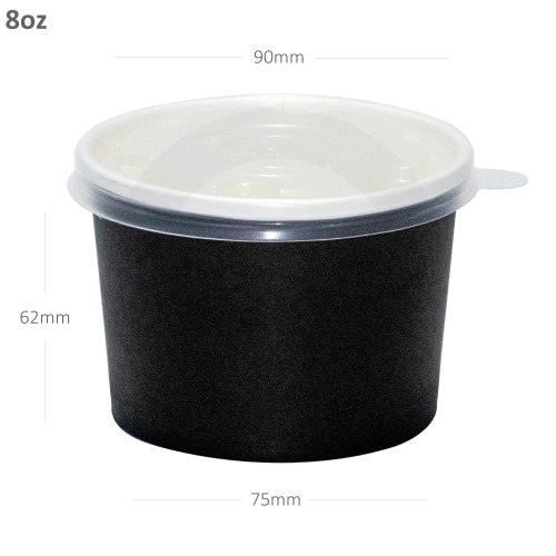 كوب شوربة 8 اونص اسود ورق ابيض مع غطاء حراري 500 حبة