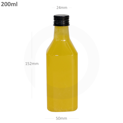 قارورة عصير 200 مل بلاستيك شفاف بغطاء الومنيوم اسود 200 حبة