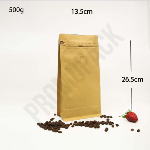 500g Kraft Flat Bottom Ziplock Valve Bag 300/ctn